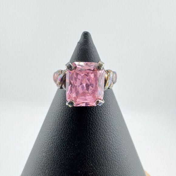 Vintage Pink Rhinestone Cocktail Ring Art Deco Revival Statement Glamour Regency - Picture 4 of 8